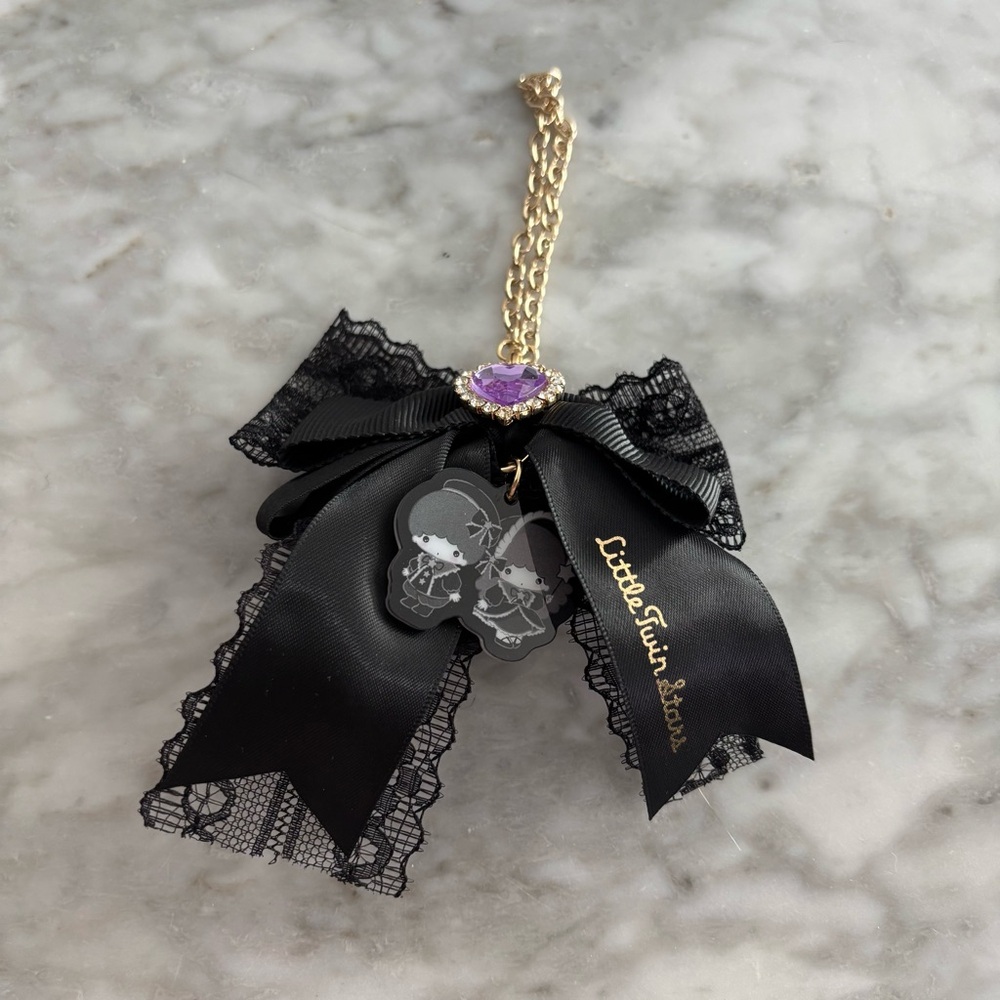 Sanrio Black Lace Bow with Purple Gem Keychain